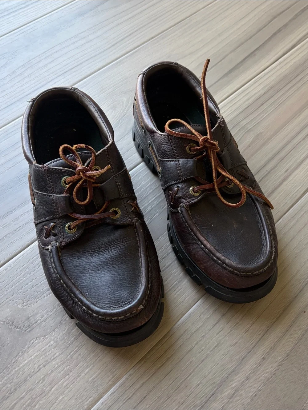 Vintage Polo Ralph Classic Brown Leather Boat Shoe with Rugged Sole